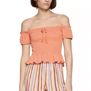 BCBG Smocked Off The Shoulder Peplum Top​​​​​​​​​​